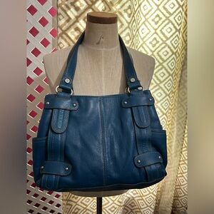Tignanello Deep Blue Pebbled Leather Shoulder Bag
